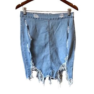 🚨3/$20🚨 American Bazi Stretchy Distressed High Rise Denim Jean Mini Skirt Blue